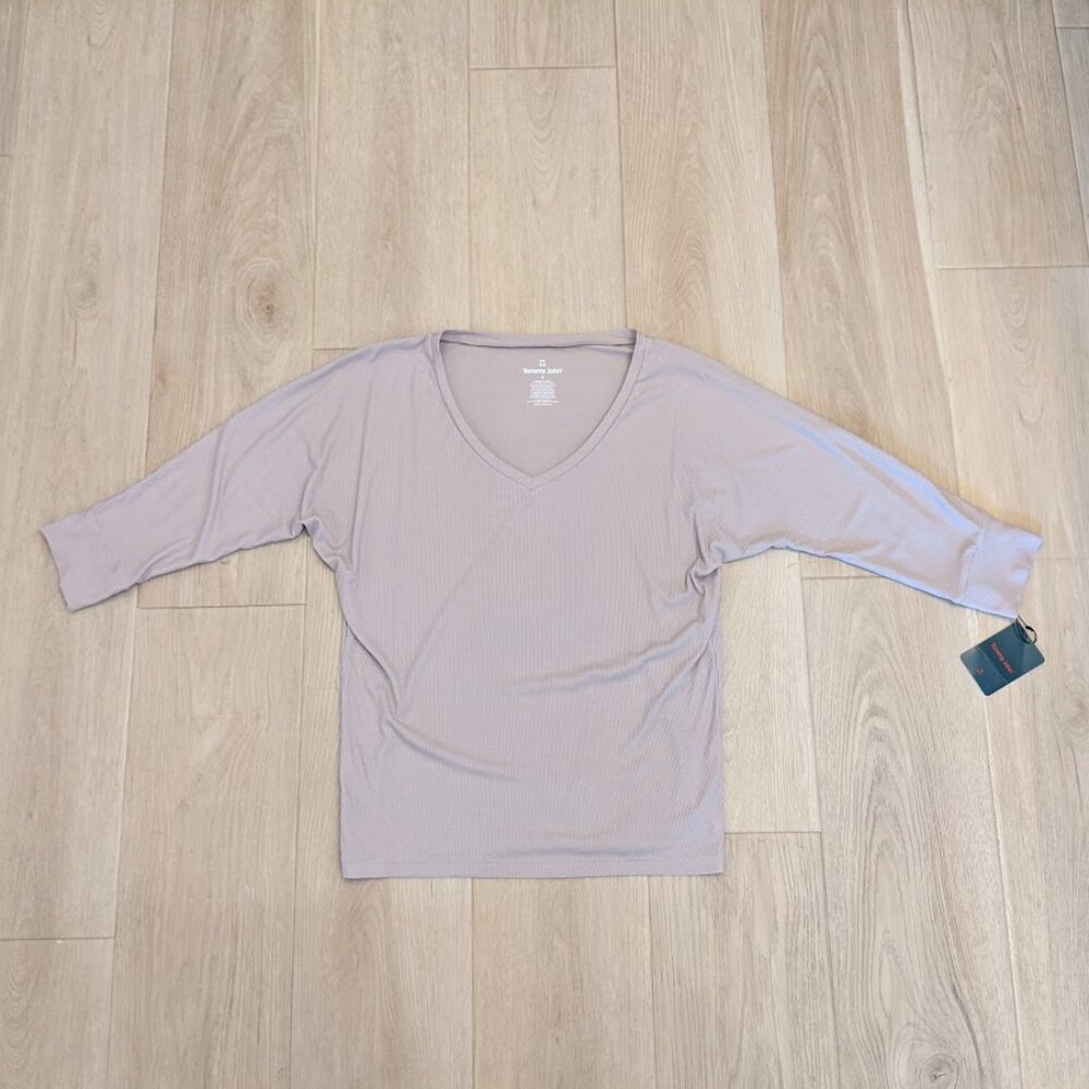 Tommy John Second Skin Ribbed 3/4 Sleep Tee Top Lounge Pale Pink Sz S